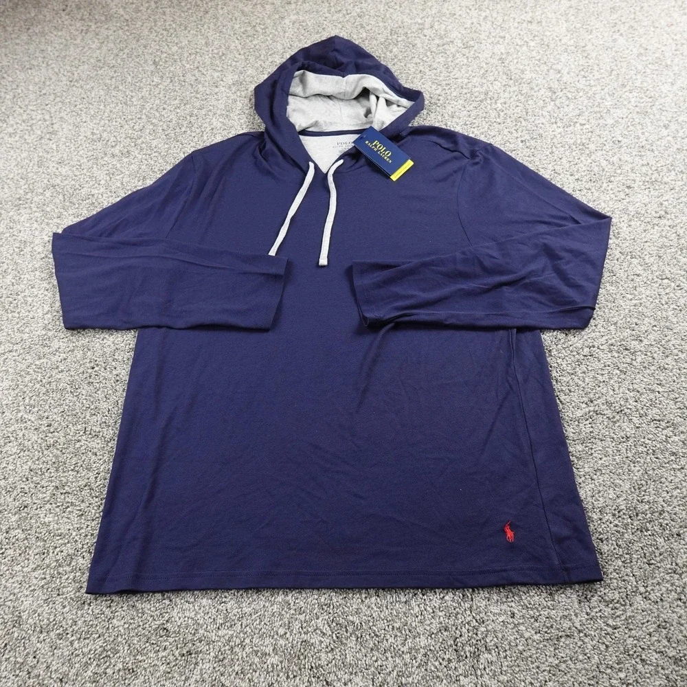 NEW Polo Ralph Lauren Hoodie Mens L Blue Long Sleeve Pullover Sweatshirt Pony‎